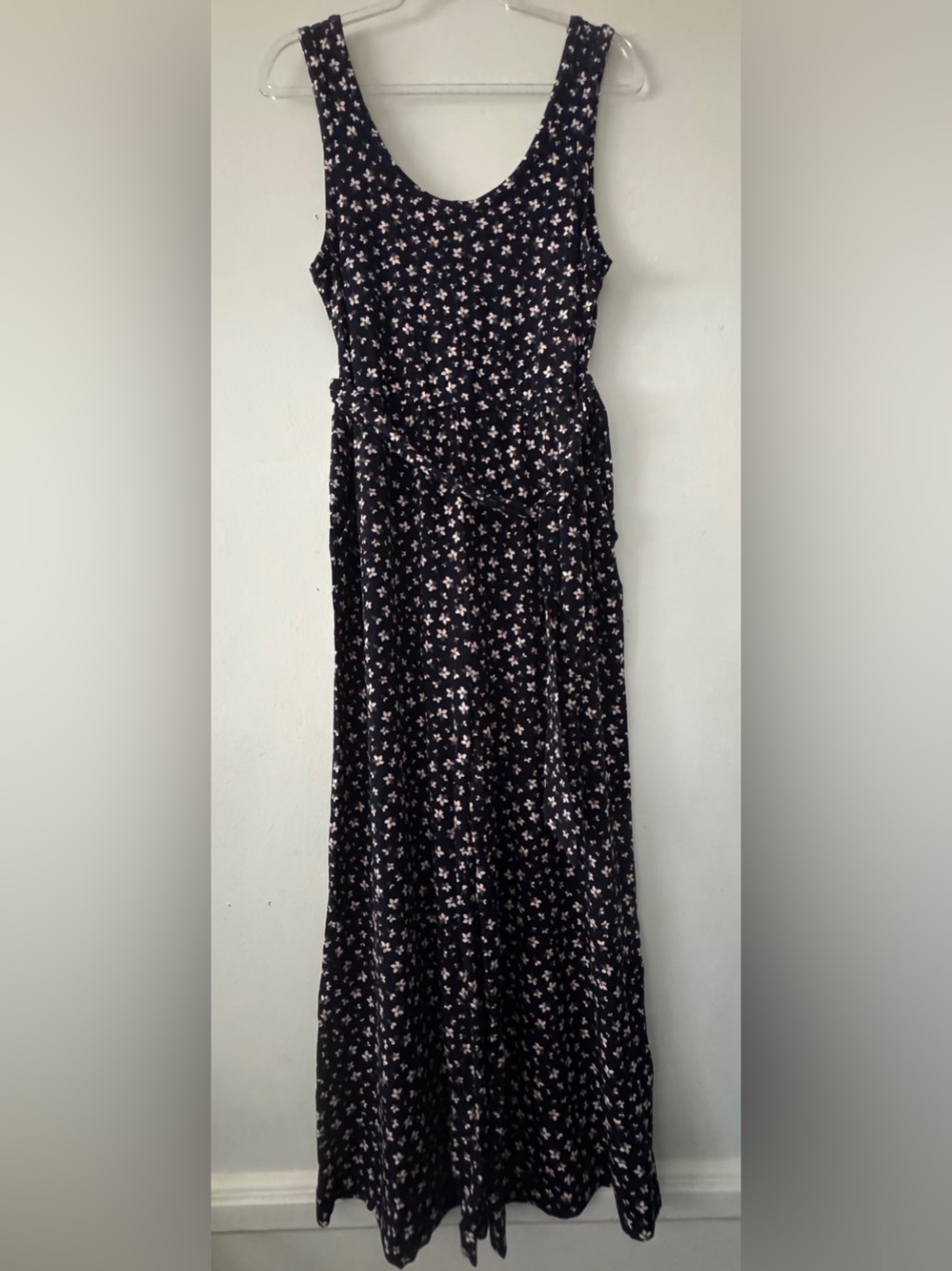 LOFT Black Maxi romper Dress with Pink Floral Print